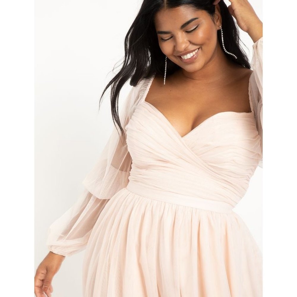NWT nabela noor x Eloquii pink tiered puff sleeve midi dress 22